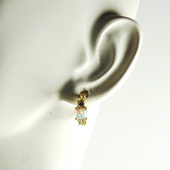 SAVVY CIE JEWELRY October Birthstone Gold Plated Kyocera Opal & CZ Hoop … - Picture 7 of 9